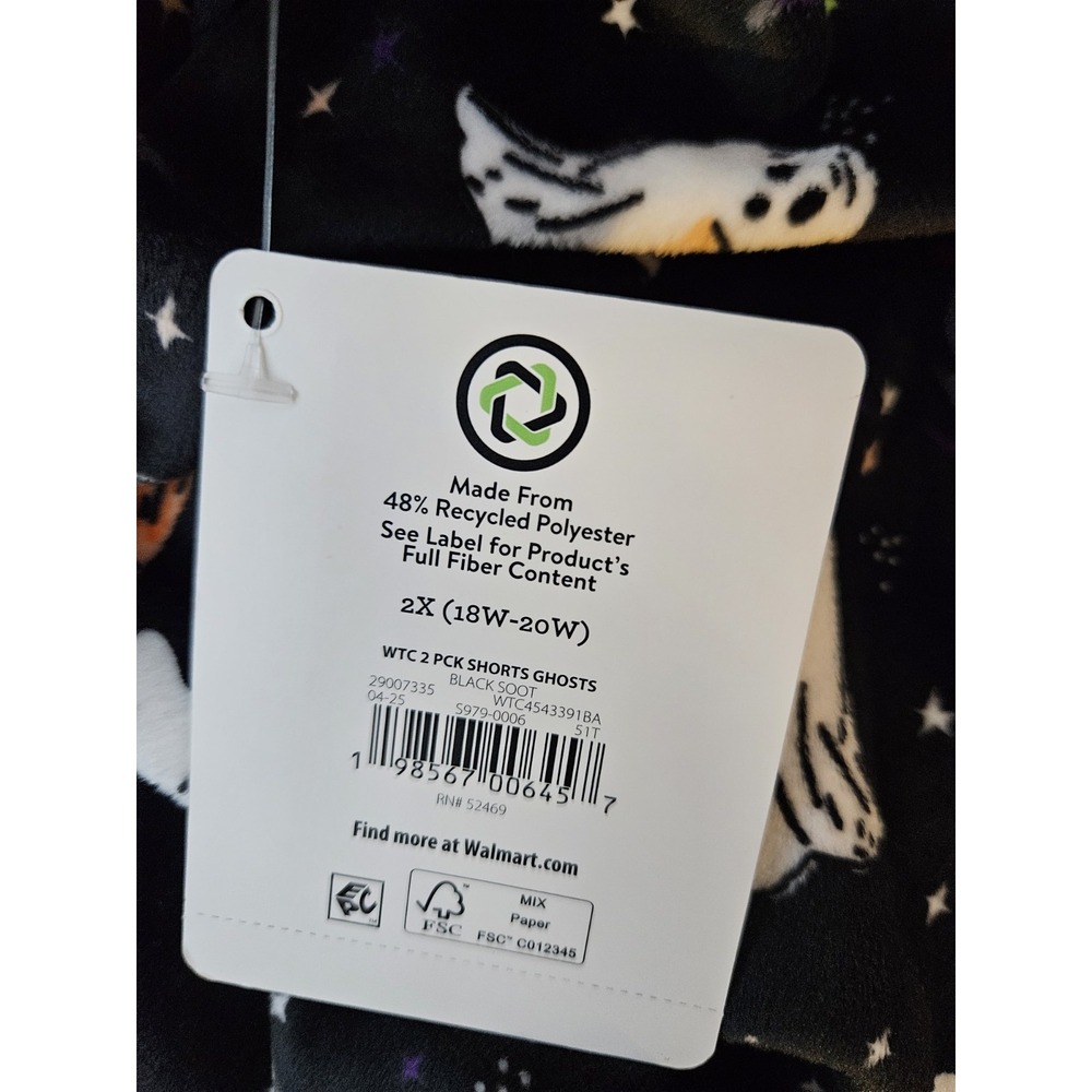 Celebrate! Halloween Women's Sleep Shorts 2X (18W–20W) – Ghost Print, Black. - Picture 3 of 4